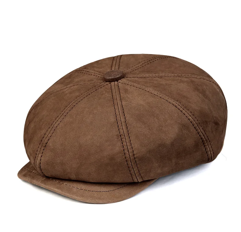 Leder Hut Baskenmütze Männer Herbst britischen Retro Rindsleder achteckigen Hut Winter Zeitungs junge Maler Mütze Kaffee Boina Hombre – Detail 12