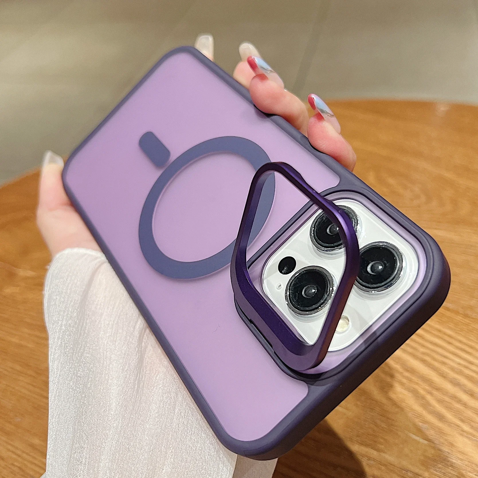 Luxury Magnetic Shockproof Phone Case with Magsafe Charger Compatibility and Lens Stand Cover