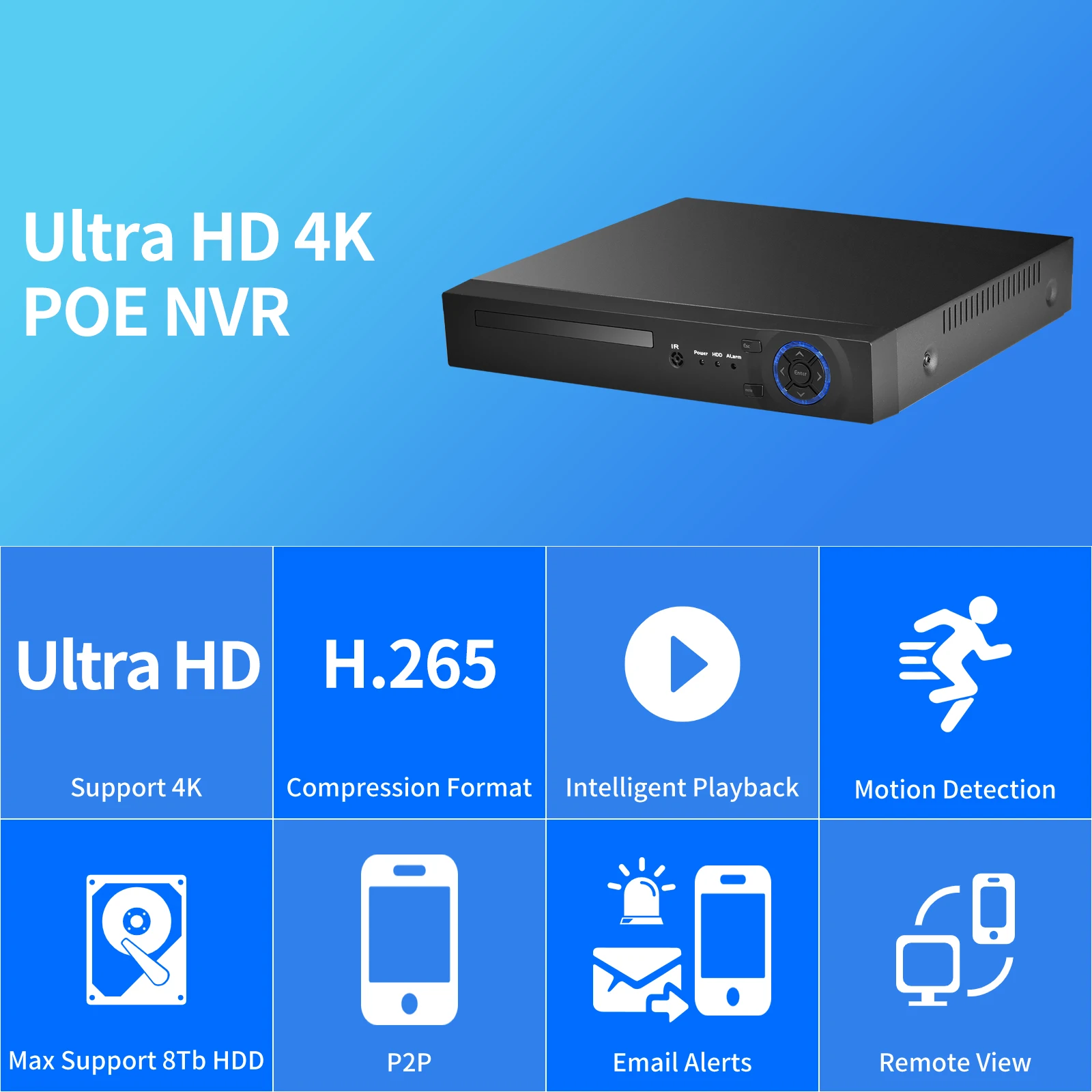 Gadinan H.265+ 16CH POE NVR 5MP 8MP 4K Audio Video Recorder Face Human Detect For IP Security Surveillance Camera CCTV System 2