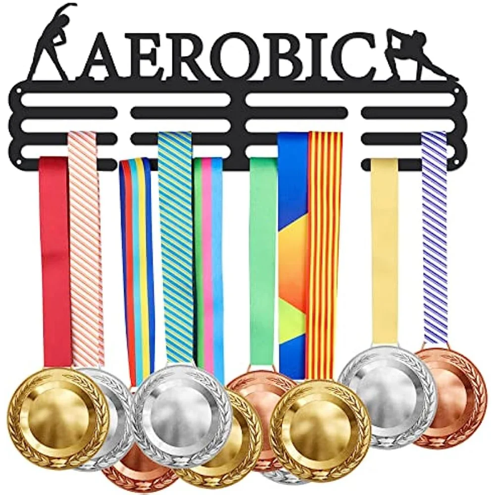 

Aerobic Exercise Medal Holder Sports Medals Display Black Iron Wall Mounted Hooks for 60+ Hanging Medal Rack Display Competition