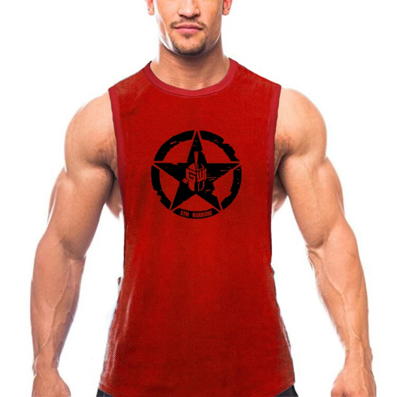 Mens Fitness Running Vest Mesh Breathable Sleeveless T-Shirt Graphic Print Gym Bodybuilding Muscle Exercise Tank Top