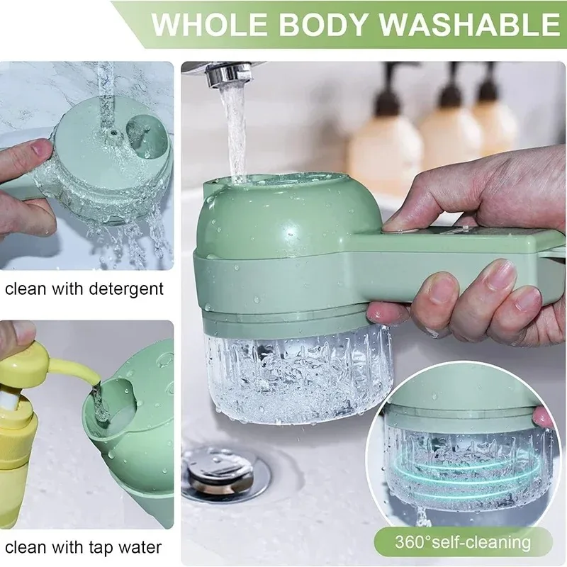 Four in One Electric Vegetable Cutting Machine Handheld Wireless Electric Garlic Crusher, Food Chopper, Meat Grinder Food Peeler