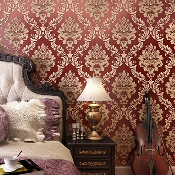 Luxury Modern Metallic 3D Damask Vinyl Wallpaper Wall Paper Bedroom Living Room Wallpapers Roll Beige,CreamRed,Brown