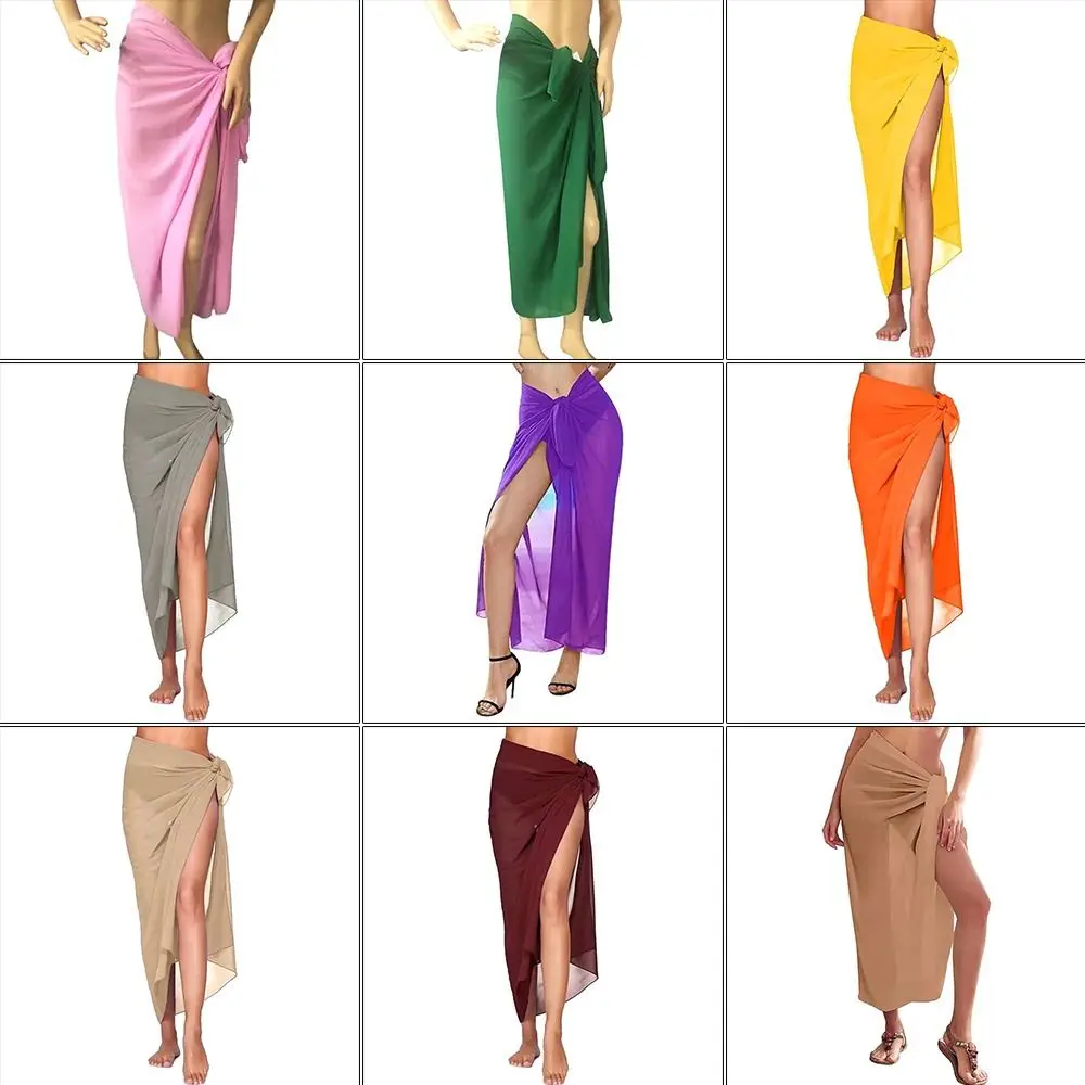 Scarf Short Length Beach Dress Multi-Color Knot Waist Sarong Beach Sheer Material Mesh Beach Wrap Dress Beach Wear 4