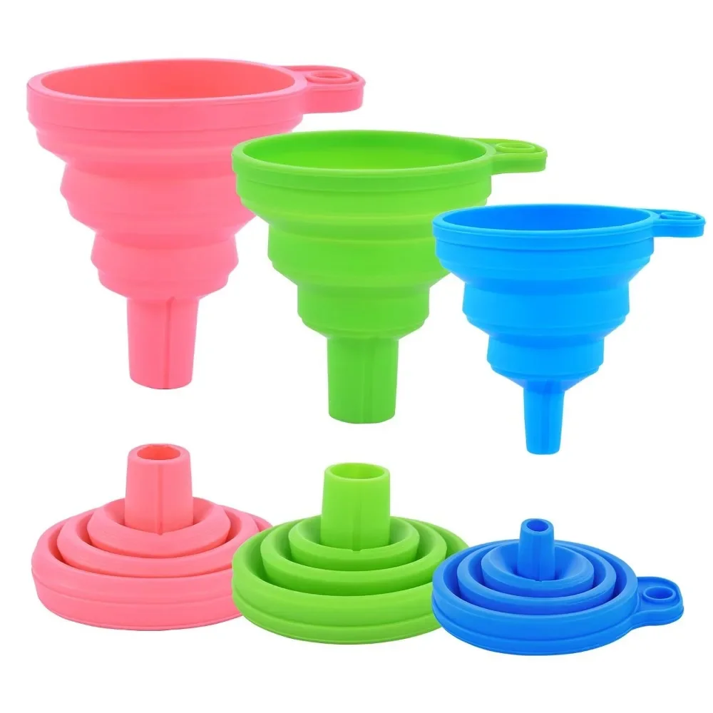 Set di 3 imbuti pieghevoli in silicone da cucina, per cucinare, di grado alimentare, per riempire bottiglie, capsule di profumo, filtro per olio per friggere