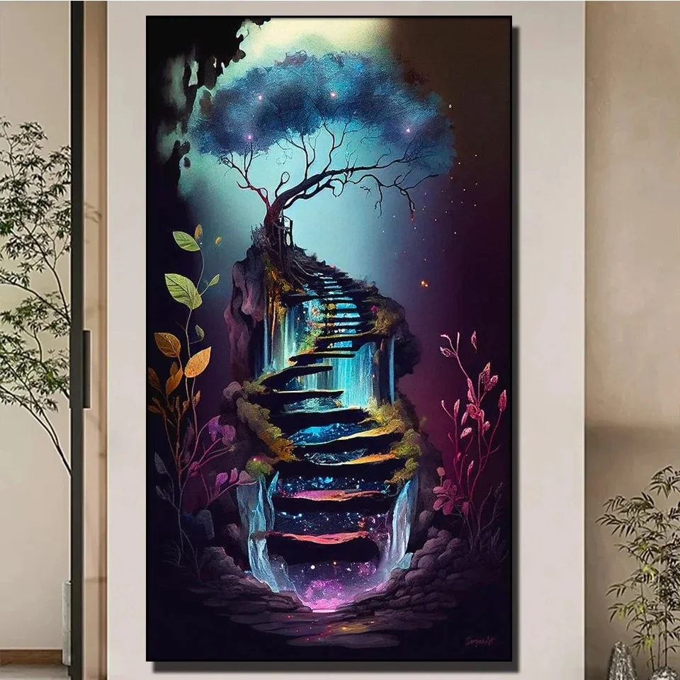 

Алмазная 5d-картина «сделай сам» с высокой лестницей и деревом жизни, алмазная вышивка, мозаика, вышивка крестиком, мифология, ландшафтное искусство G378