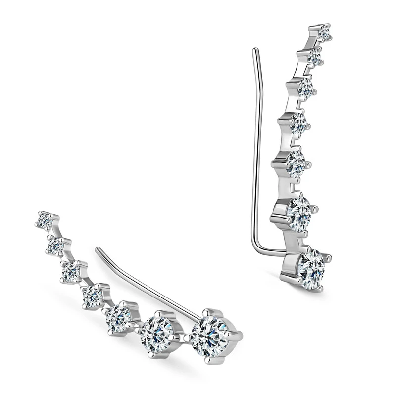 All D Moissanite Earrings For Women Black/ White Diamond 7 Star Ear Cuffs Crawler Climber Silver 925 Wedding Jewelry Luxury Gift