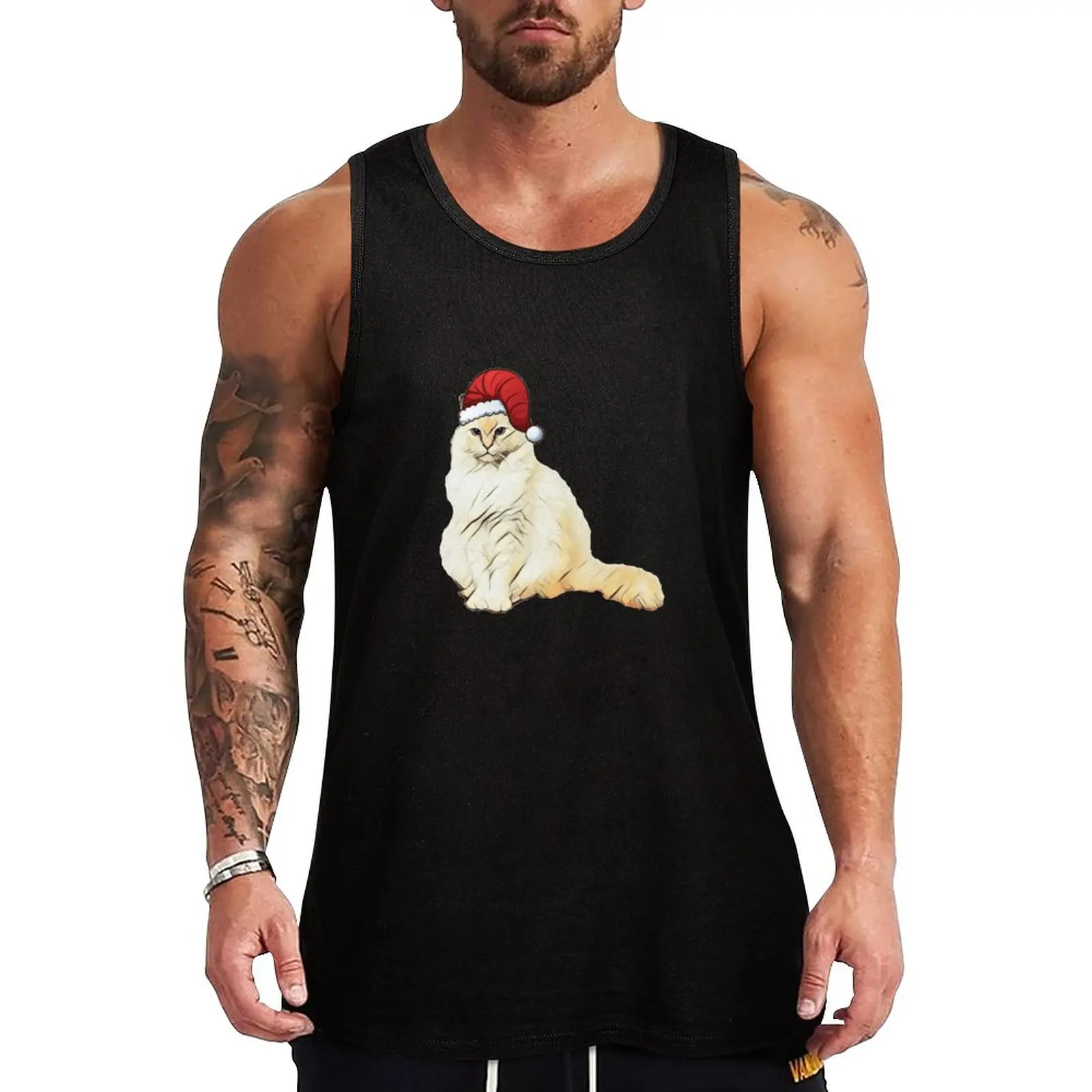 

New Santa Hat Cat Tank Top gym clothing men gym Men's clothes luxury style gym accessories man