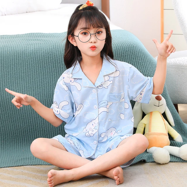 Conjunto de pijama de algodão kawaii infantil, Sanrio Kuromi Cinnamoroll,  pijamas fofos dos desenhos animados, Melody Kids, roupas domésticas, verão  - AliExpress