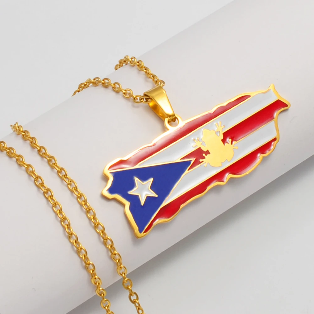 New Puerto Rico Map Flag Pendant Necklaces Stainless Steel Gold/Steel Color Puerto  Ricans Patriotic Jewelry For Men Women Gifts