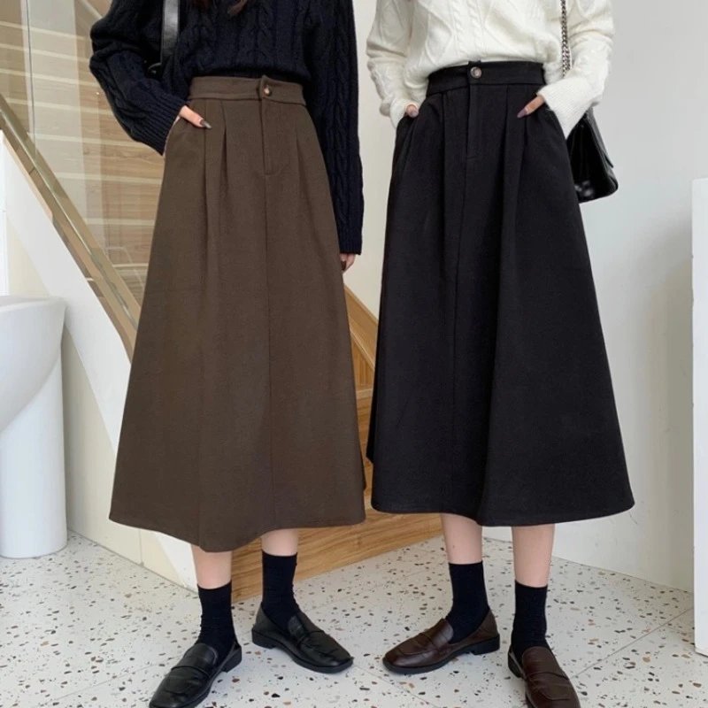 hoop skirt Skirts Elastic High Waist Fashionable All-match Vintage New Spring Autumn Fashion Solid Color A Line Streetwear Chic Skirt red skirt