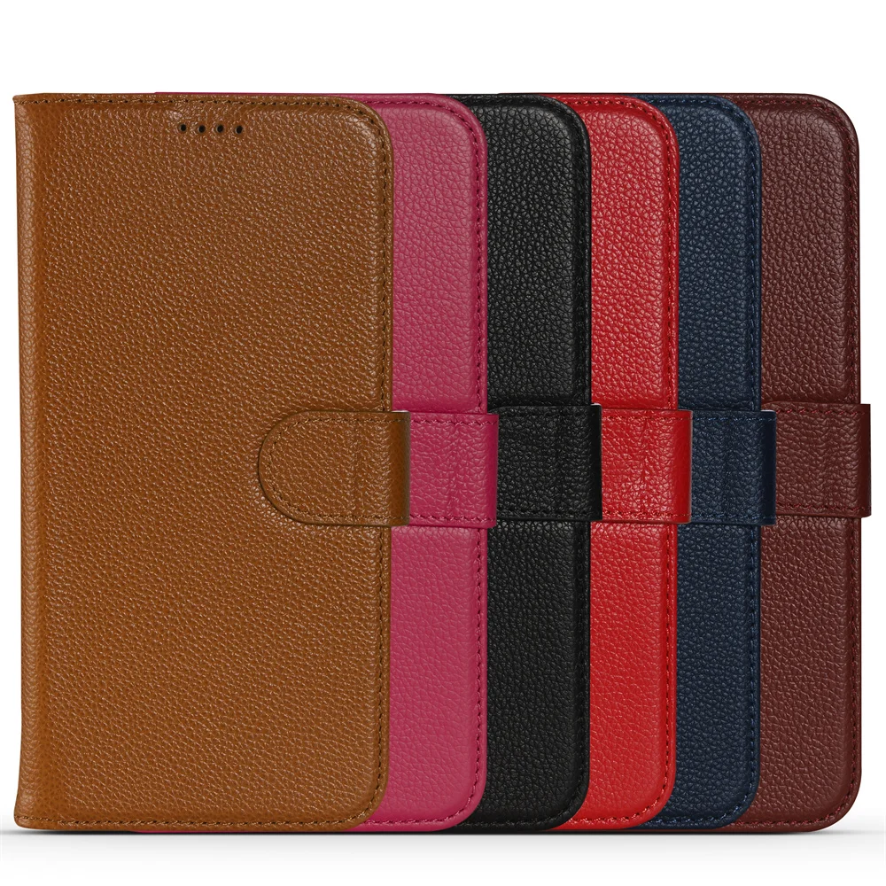 

Litchi Pattern Genuine Leather Wallet Case for Samsung S22 S22 Plus S22 Ultra Shockproof Flip Cover