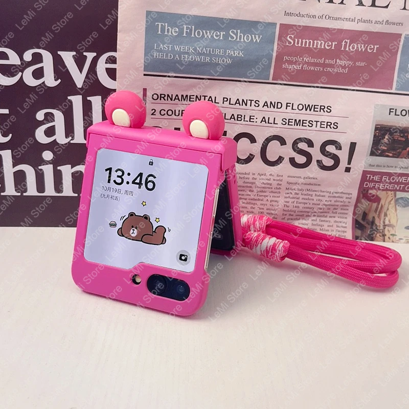 Adorable Ears Hand Strap Hinge Case - Flip Phone Cover