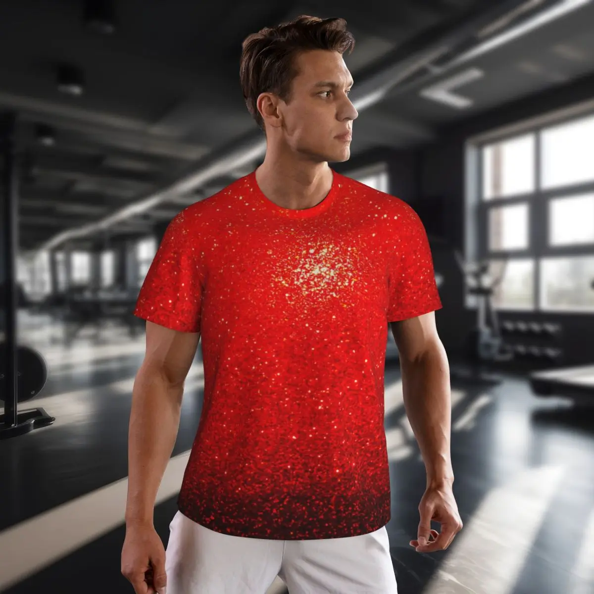 Maglietta sportiva da uomo T-shirt con stampa metallizzata Sparks popolari di magliette estive rosse O collo Y2K Top con grafica retrò regalo - immagine 4