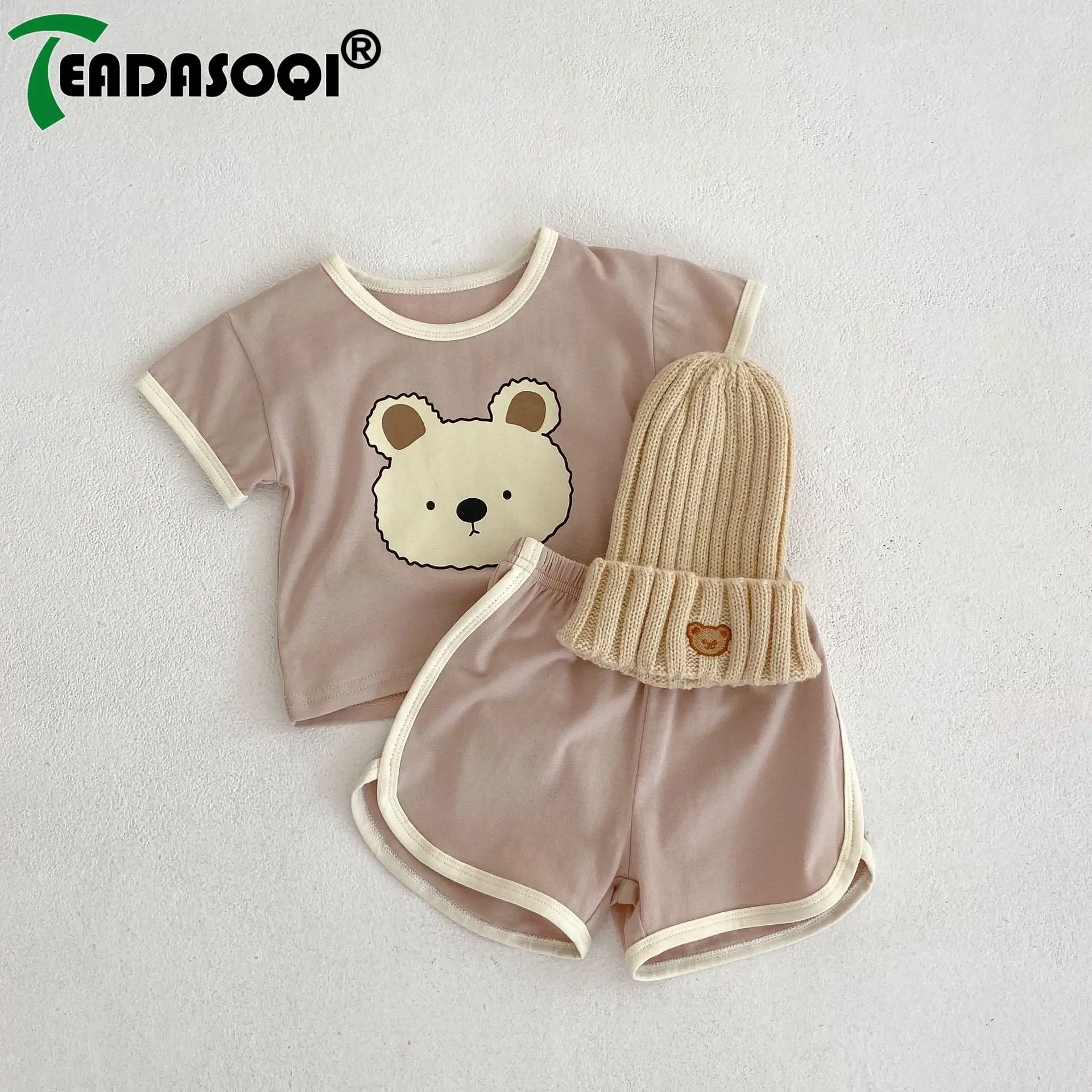 

New In Summer Kids Baby Girls Boys Short Sleeve Bear Print Top T-shirts+shorts Toddler Infant Cotton Clothing Set 2pcs