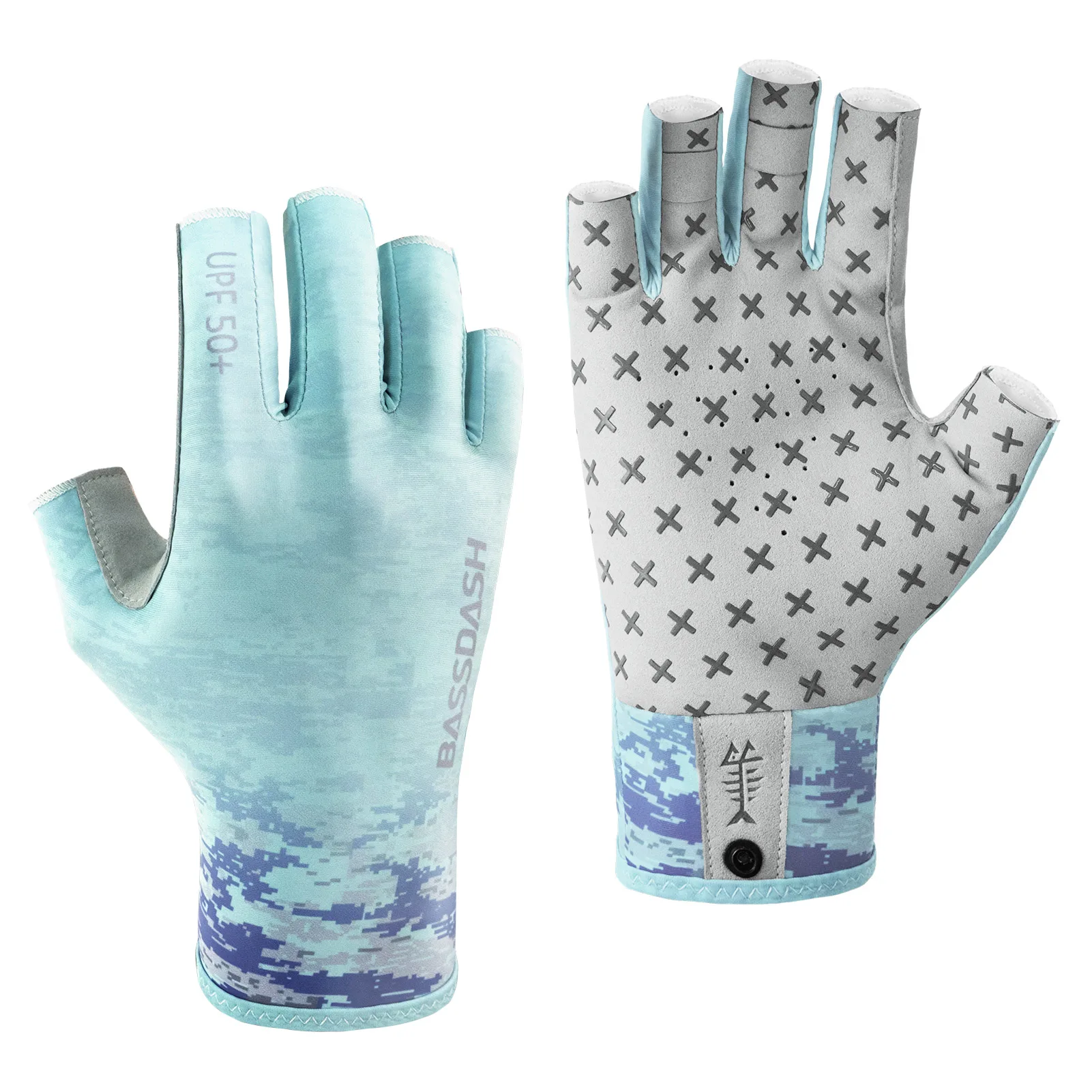 Gants soleil BASSDASH 3/4 doigts UPF 50+ anti-dérapage paume silicone homme femme pêche vélo course