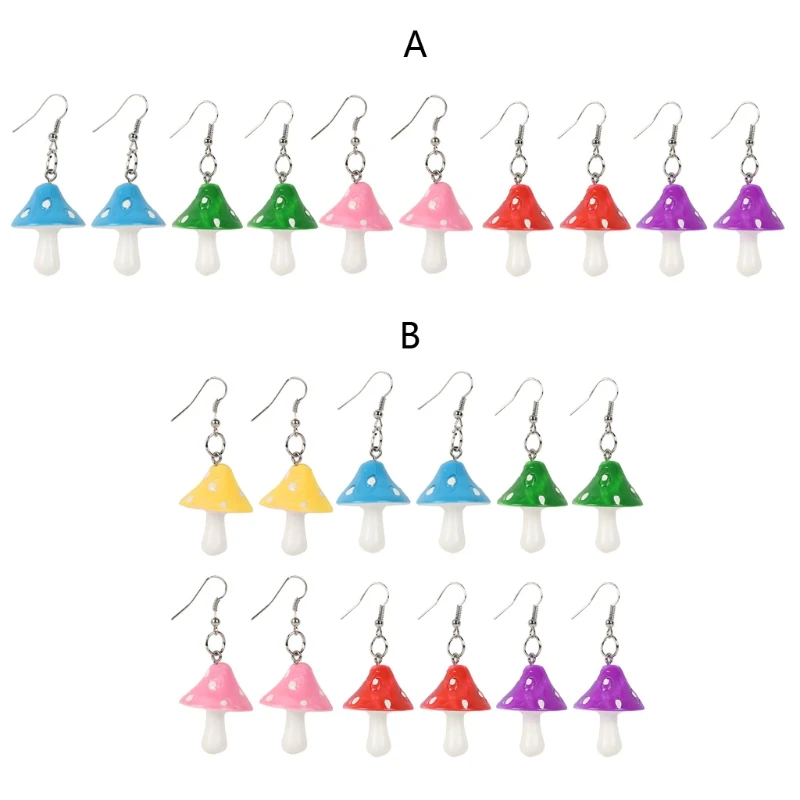 

5/6 пар полимерных серег-грибов, пластиковый комплект серег-капель с имитацией грибов
