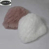 Real Rabbit Fur Hat Women Winter Warm 100% Natural Rabbit Fur Hats Female Elastic Knitted Genuine Rabbit Fur Ear Protection Caps