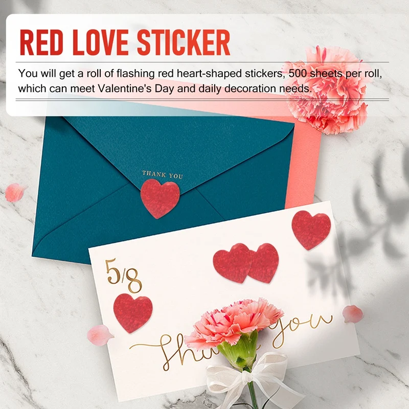 【CLEARANCE】Valentine's Day Glitter Heart Stickers,Red Heart Stickers Roll,Heart Labels For Anniversaries Wedding(500Pcs/Roll)