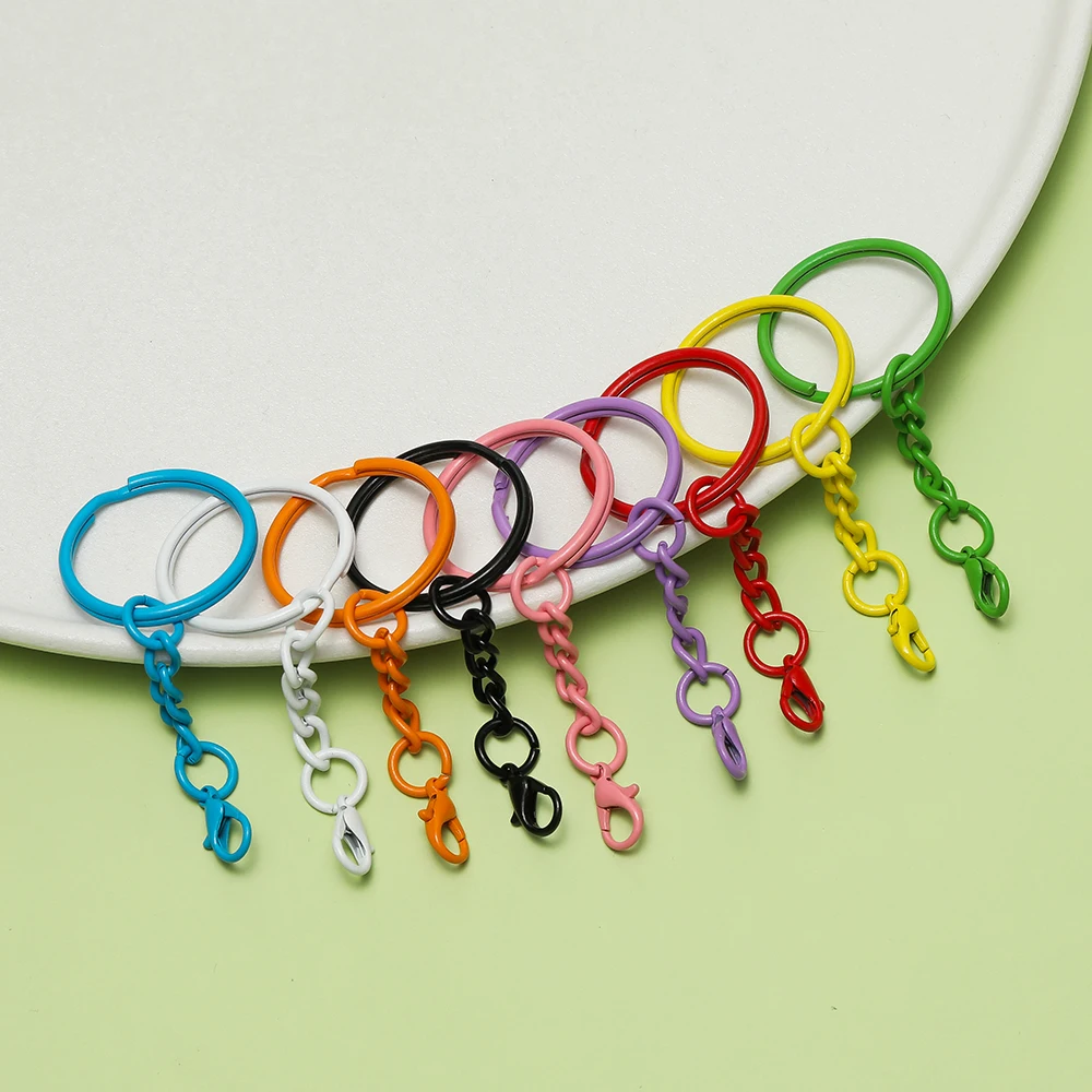 10 Stück 25 mm farbige Schlüsselanhänger mit Ketten, Karabinerverschlüsse für DIY-Schmuckherstellung, Schlüsselanhänger, Verbindungshaken, Taschen, Schnallenzubehör – Detail 7