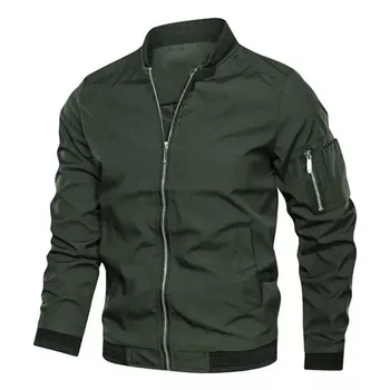 Men’s Fall Winter Bomber Jacket – Stylish Solid Color Coat 1