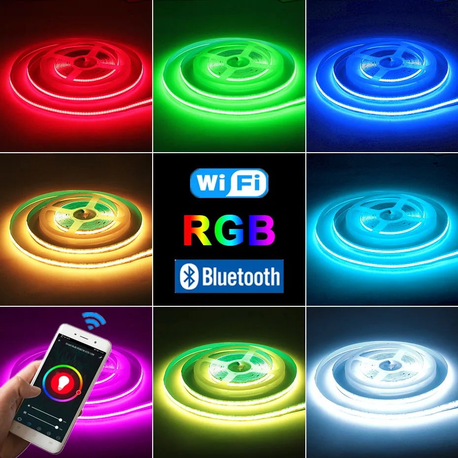 Tuya Wifi Cob Rgb Led Strip 24V 840 Leds/M Smart Bluetooth Remote Dimmerabile Rgb Led Tape Colori Spogliatoio Decor Lighting