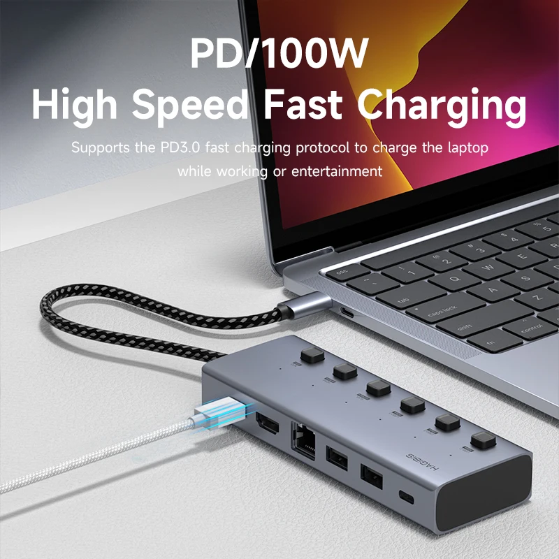 Hagibis-estação de Ancoragem Usb tipo c Interruptores Liga e Desliga Individuais 100w pd 4k Compatível com Hdmi Rj45 Portáteis Macbook Pro - Imagem 3