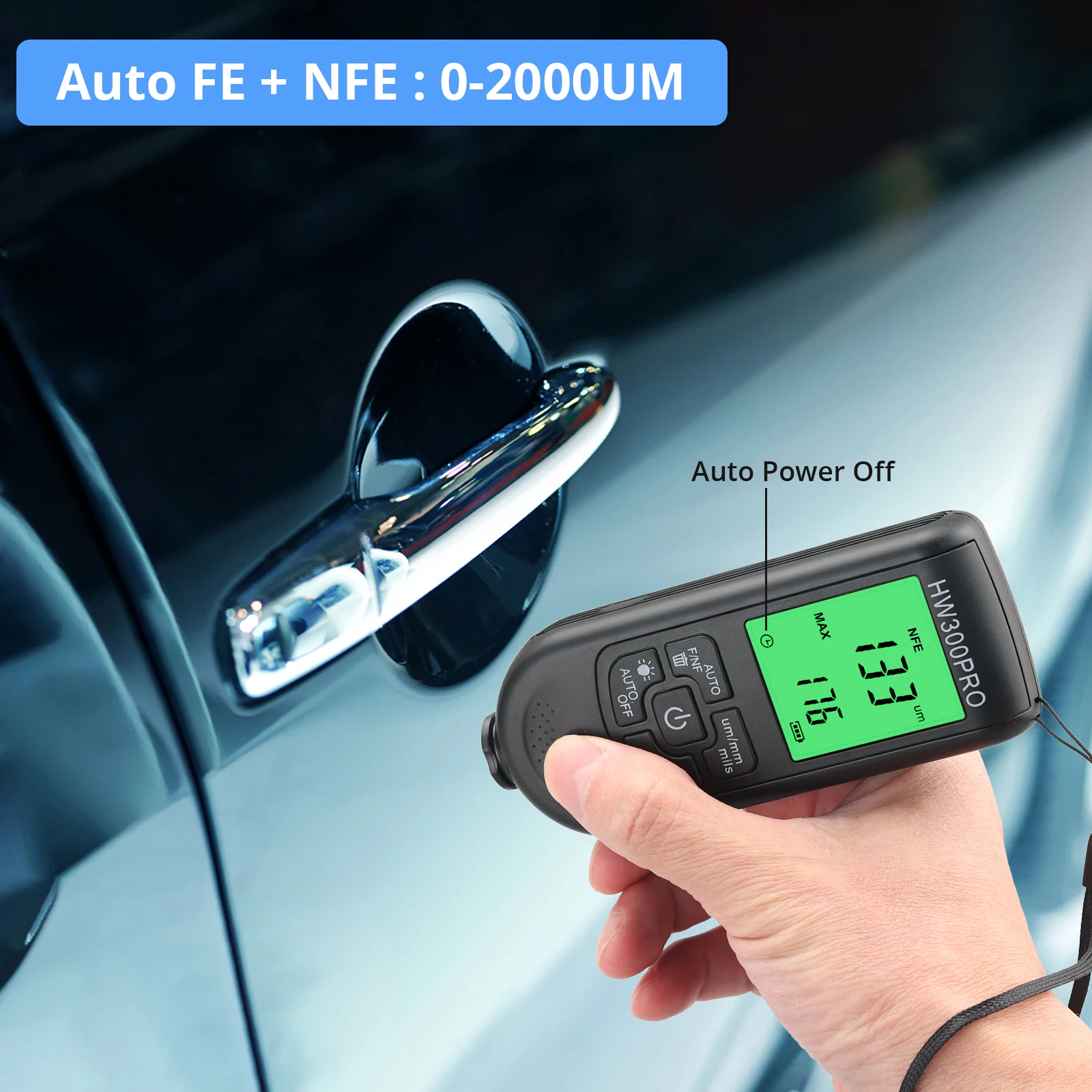 Paint Thickness Gauge Coating Thickness Gauge 0-2000UM Digital Paint Depth Gauge F/nf Automatically Detects Three Measurement Units Um/mm/mils Tester
