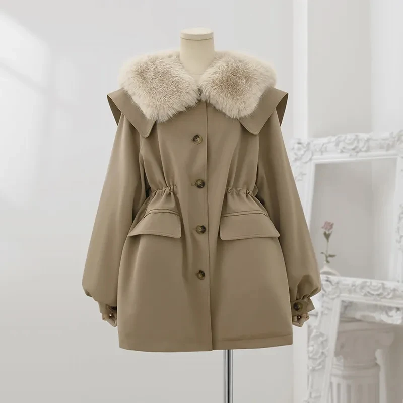 

Women's Parkas 2023 New Thick Dwon Cotton Coat Large Fleece Collar Plush Padded Coats Female Slim Versatile Winter Jacket