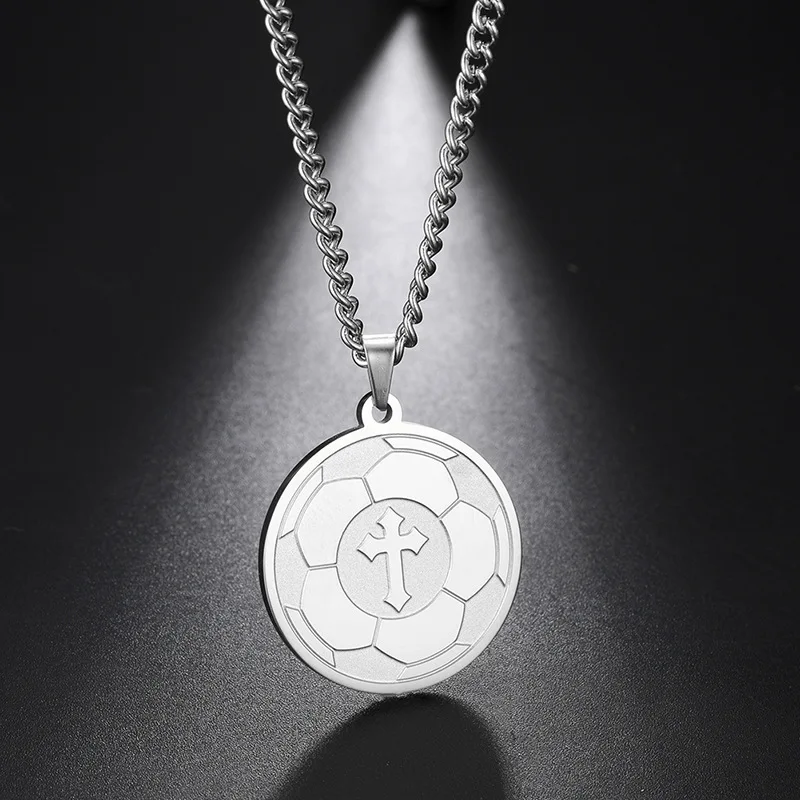 Volleyball Fußball Kreuz Anhänger Edelstahl Männer Frauen Sport Fitness Mode Halsketten Schmuck Verblasst Nicht