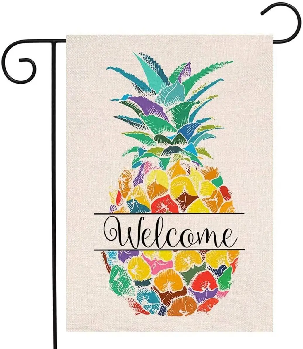 

Pineapple Welcome Garden Flag 12×18 Inch Double Sided for Outside Floral Christmas Spring Burlap Seasonal Yard Flag