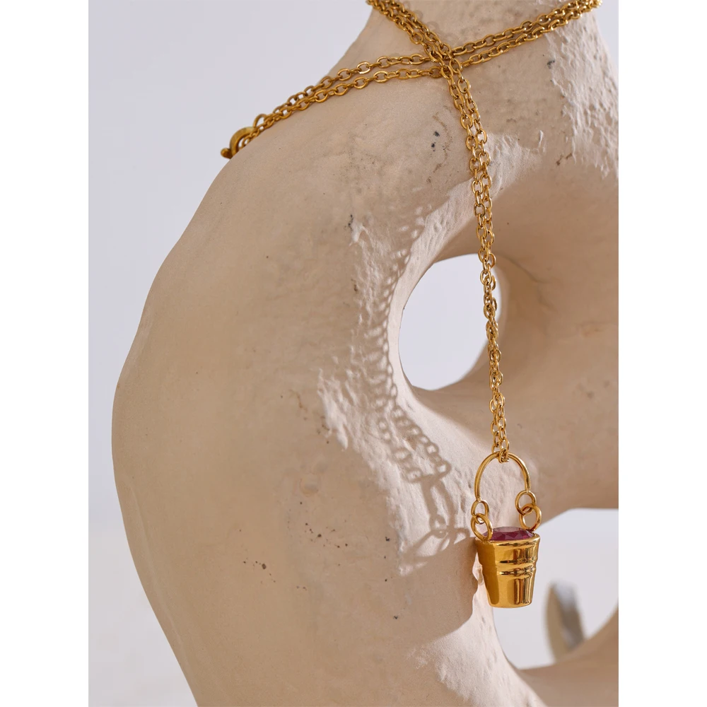 Yhpup Necklace Stainless Steel Chain Golden Stylish Unique Jewelry