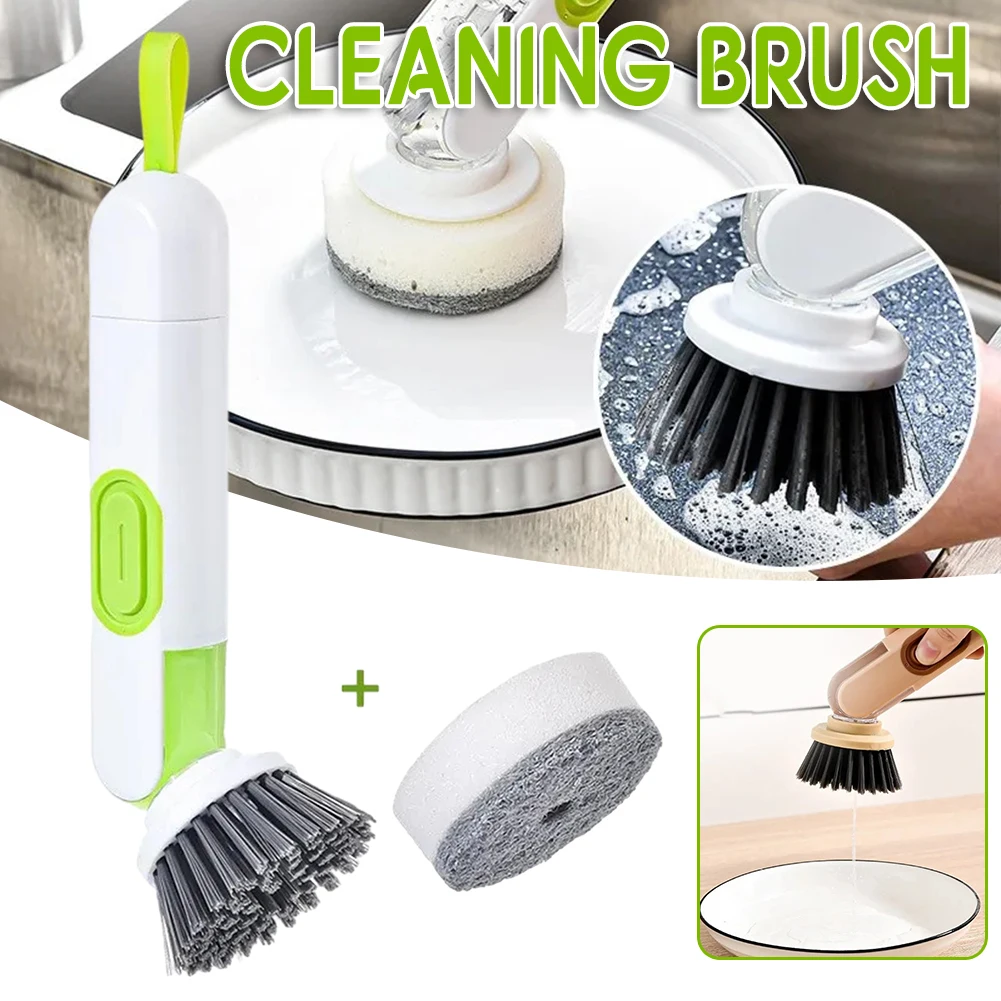 

Press-type Liquid Dispenser Pot Brush Soft Bristles Pot Cleaning Brush Kitchen Tool