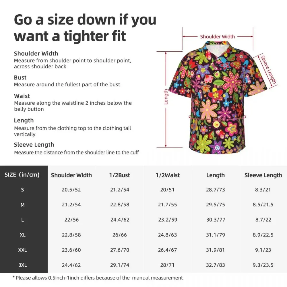 Casual Short Sleeved Shirt Short Sleeved Shirt Flower Power Casual Shirt Hippie Floral Petals Vintage Summer Shirts Man Short Sleeve Beach Harajuku Design Oversize Blouses