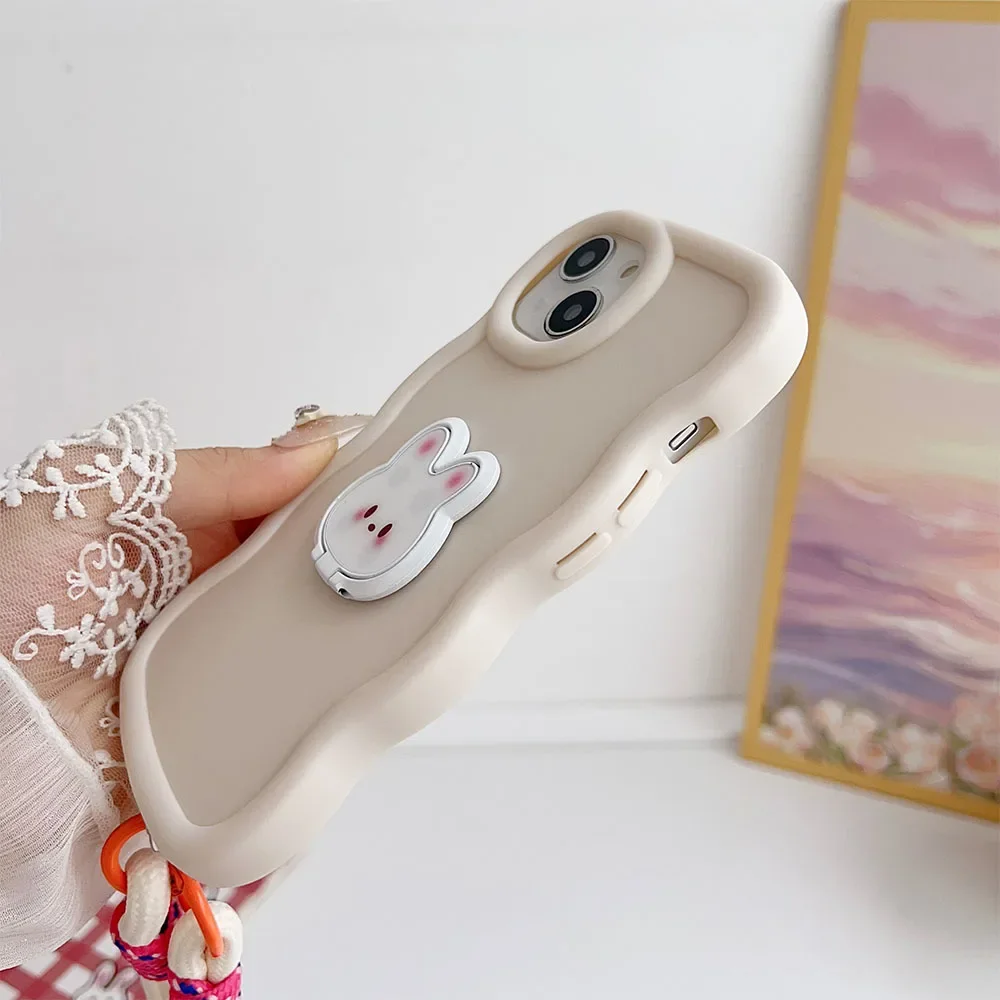 Cute Rabbit Stand Candy Wavy Silicone Phone Case Cover