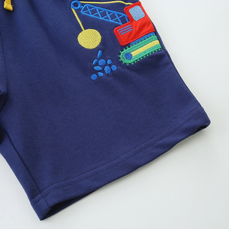 Summer Boys Cartoon Shorts Embroidery Engineering Vehicle Knitting Cotton Casual Breathable Elastic Waist Pocket Pants boys shorts