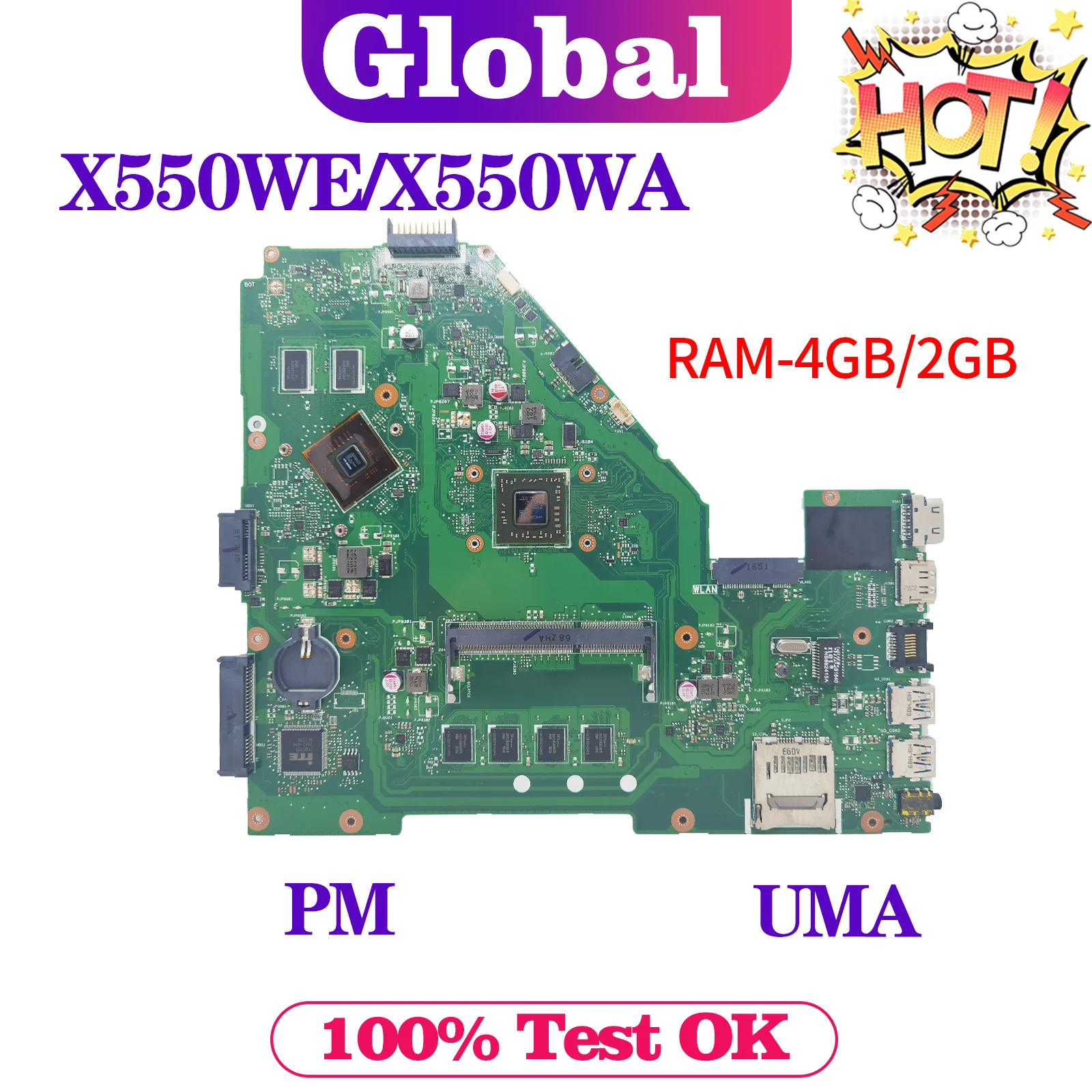 Kefu-placa-mãe Portátil para Asus Mainboard para Asus X550w X550wa X552w X550e D552e X550ea e1 e2 a4 Ram M2gb 4gb pm Uma - Imagem 3