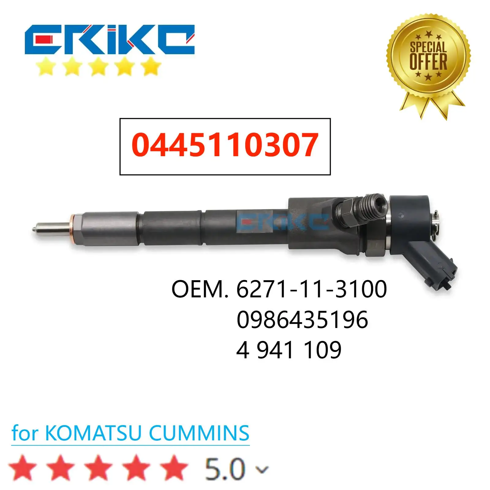 

0445110307 Форсунка для общей топливной магистрали 6271-11-3100 для KOMATSU PC70-8 6271113100 4941109 Топливная форсунка 0 445 110 307