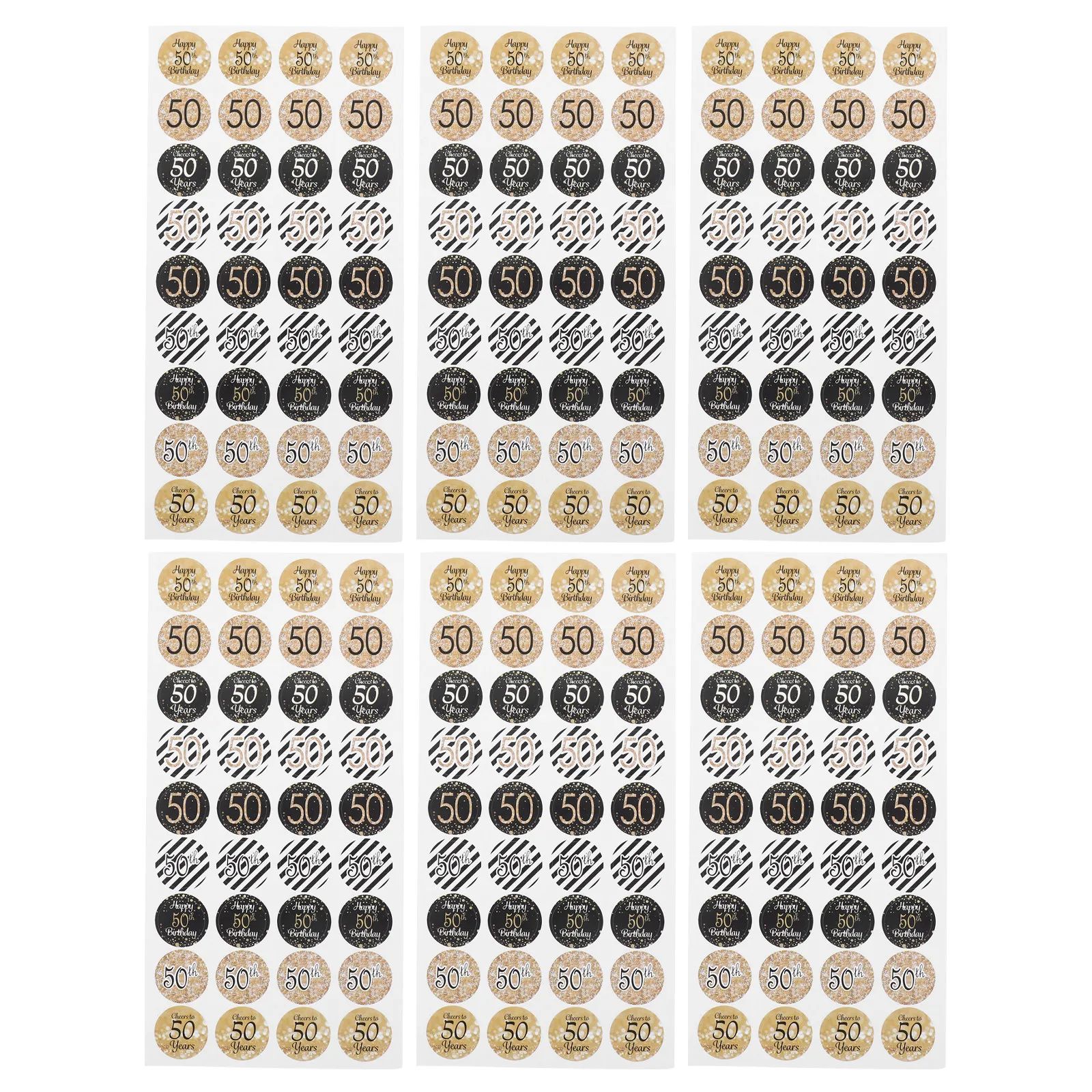 216Pcs 50번째 생일 스티커 창의적인 문자 디자인 생일 데칼 사탕 가방 선물 상자 의류 장식 파티 선물