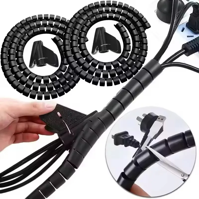 Manga de tubo de Cable, paquete de cables Flexible, sistema de gestión de cables, organizador de cables de escritorio para oficina, hogar, TV, PC y ordenador