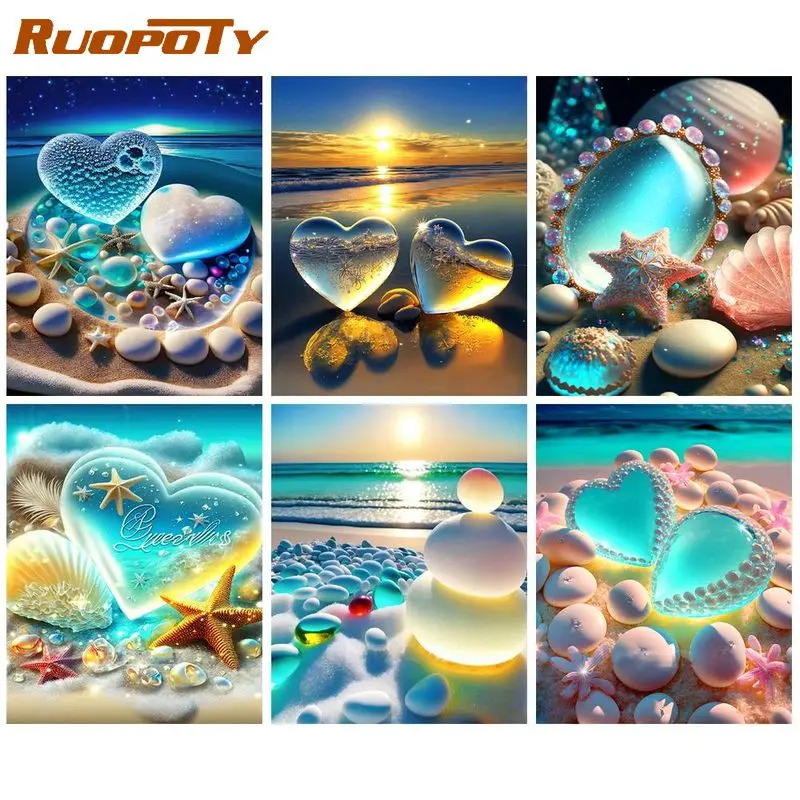 

RUOPOTY Acrylic Painting By Number Beach Scenery With Frame Coloring By Numbers Landscape Home Decoration