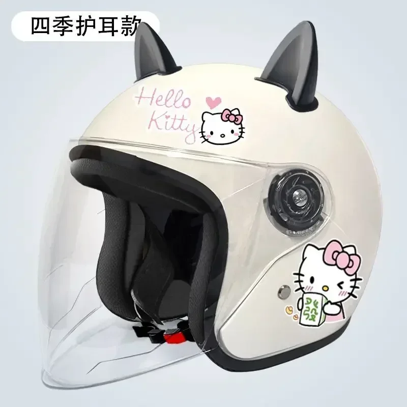 サンリオ-ハローキティ-女性用電気自動車用ヘルメット,耳付きの