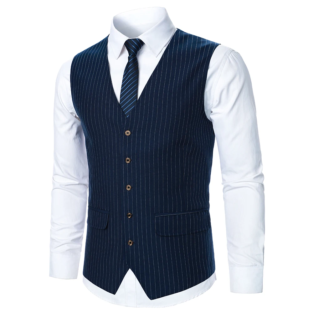 Dress vests Men Suit Vest Coat Stripe Fabric Open Button Design Classic Design Causal Business Fashion Slim Fit Men Suit