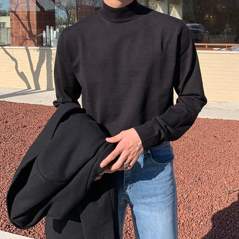 하프 터틀넥 스웨터 남성용 긴팔 한국 솔리드 컬러 니트 스웨터 속옷 바닥 셔츠 캐주얼 다목적 남성