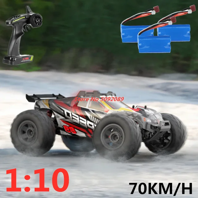 70KM/H 1:10 High-SpeedRemote Control Drift Racing Car 2.4G 4WD Alloy Metal Auxiliary Wheel 4WD Lighting RC Truck Car Toys Model 1