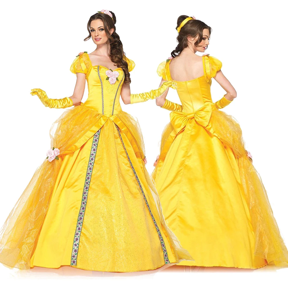 

Halloween Costume Yellow Princess Dress Masquerade Adult Animation Cosplay Performance Halloween Carnival Long Puffy Dress