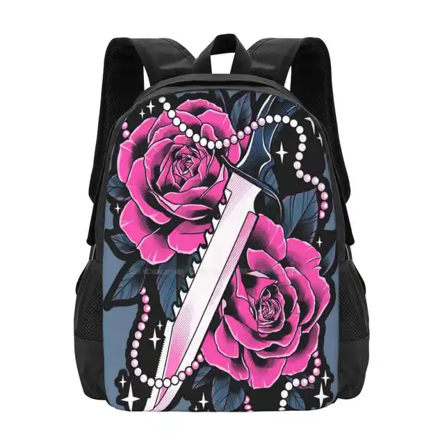 Knife And Roses School Bags Travel Laptop Backpack: A Neotraditional Pink Roses Tattoo Design