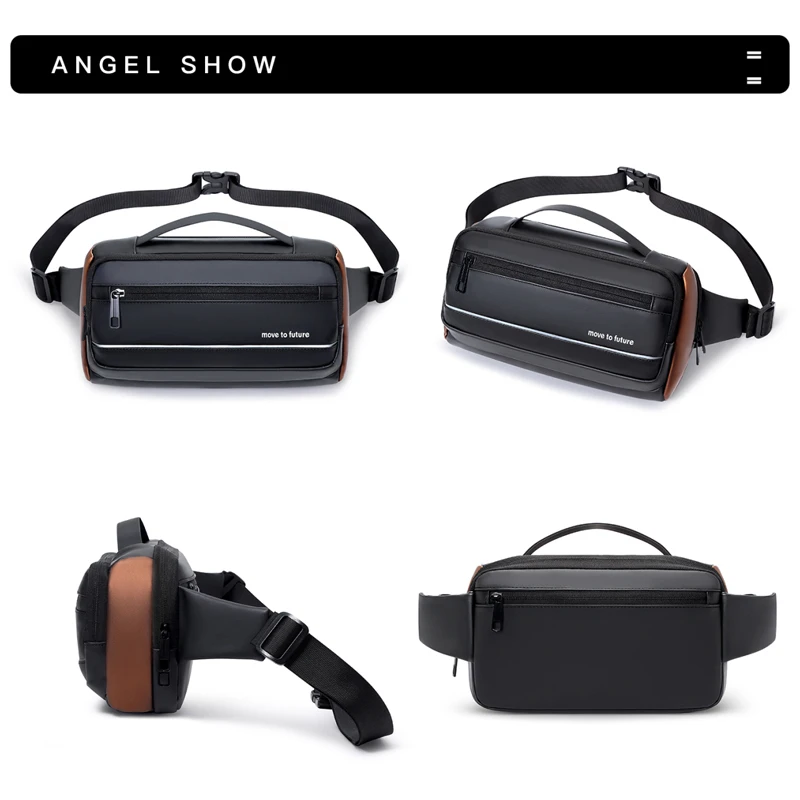 Men's multi compartment cross waist bag with adjustable strap, zipper closure, travel necessities, suitable for daily commuting