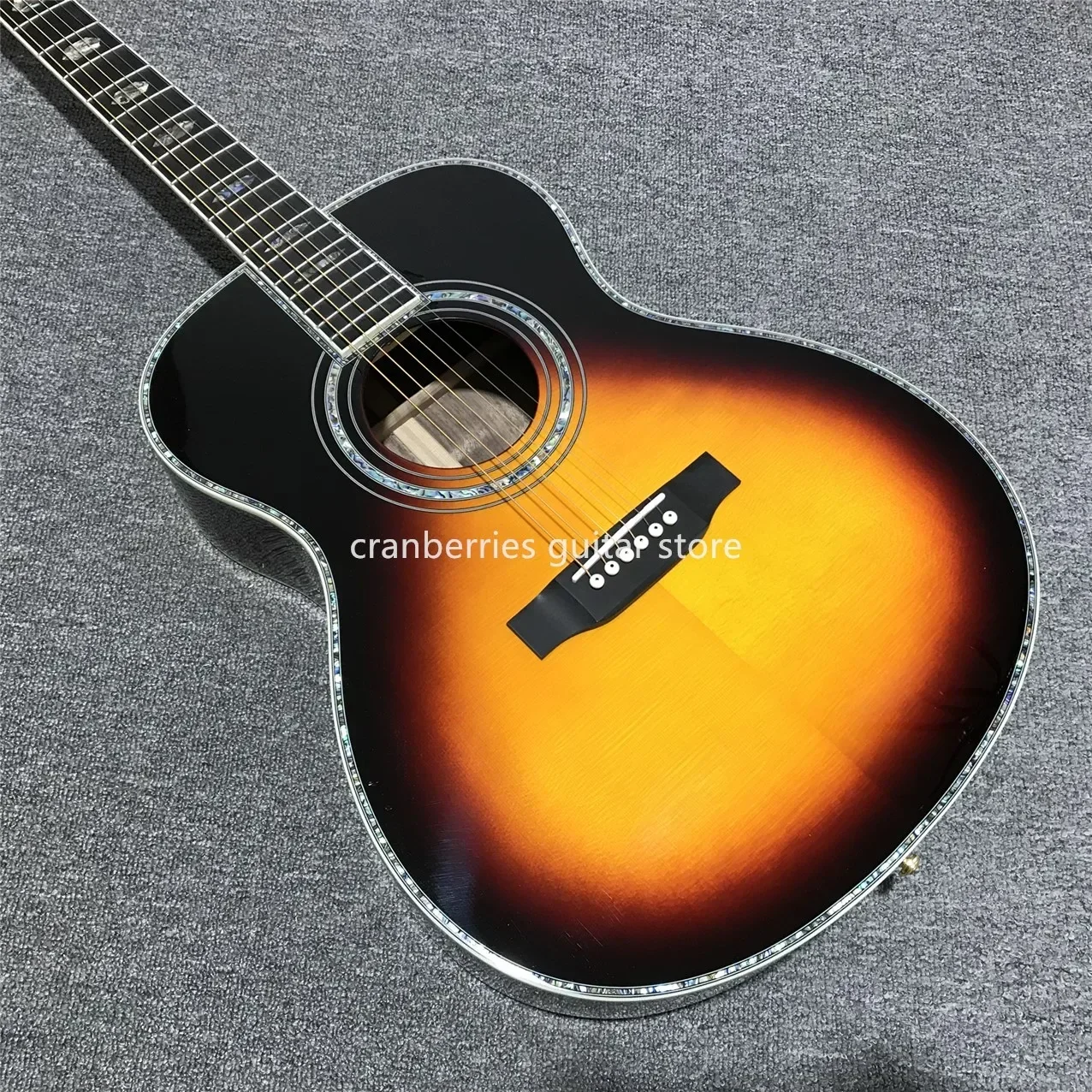 

Sunset Color Acoustic Guitar,Solid Spruce Top, 39 inch OM Model Custom Guitar Ebony Fretboard,Real Abalone Inlay,Free Shipping