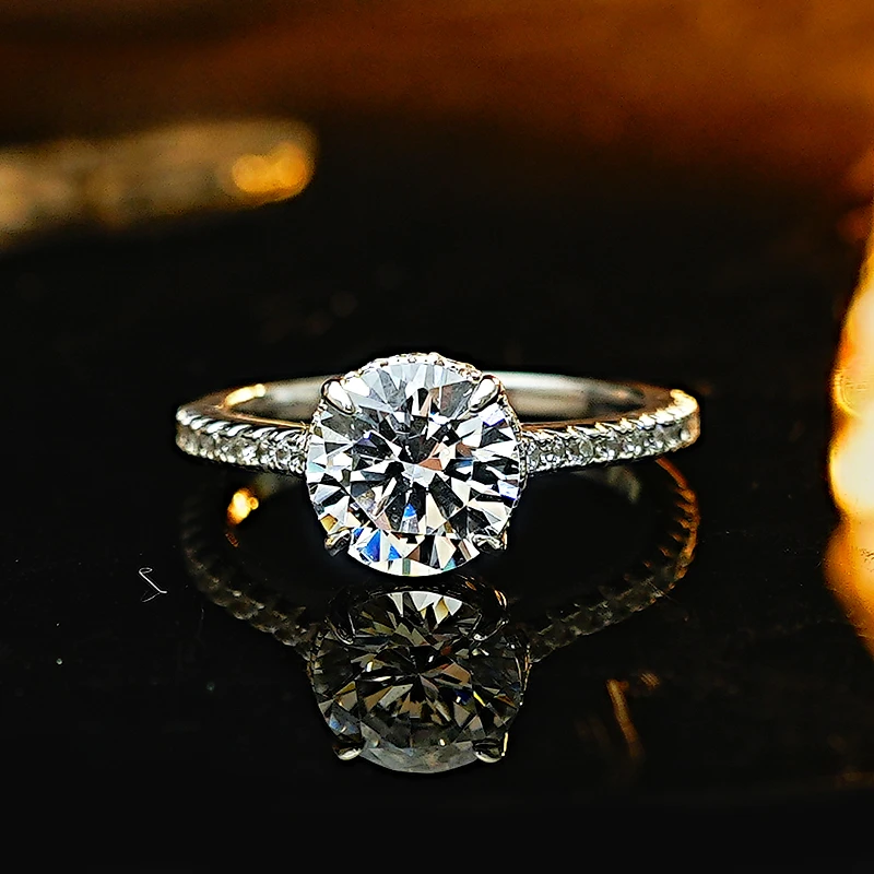 Light Luxury Round Diamond 925 Silver Diamond Ring Set with High Carbon Diamond Eight Stars and Eight Arrows Proposal Gift